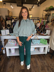 Olive Check Bubble Hem Top