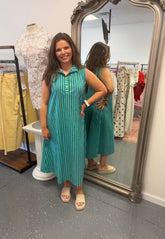 Harbor Stripe Maxi Dress- Green