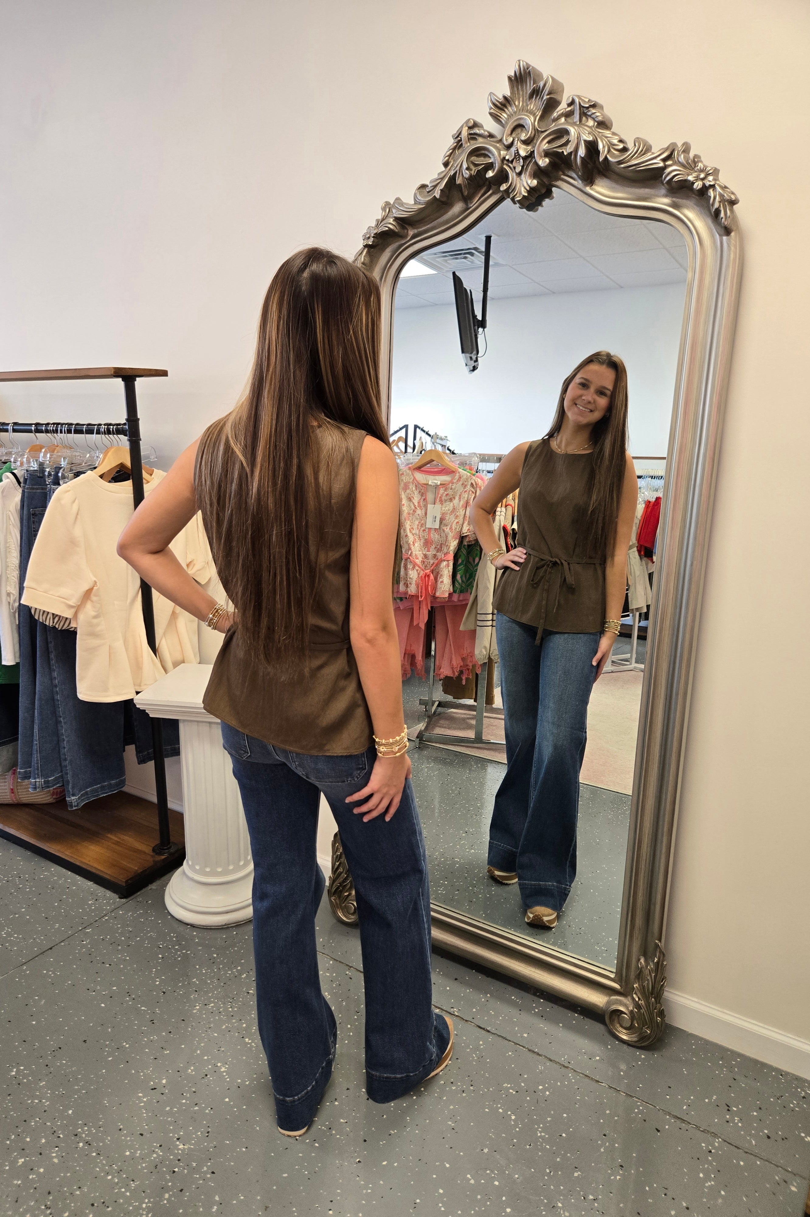 Cinched Tunic Top-Brown