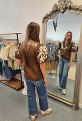 Leaf Embroidered Sleeve Blouse