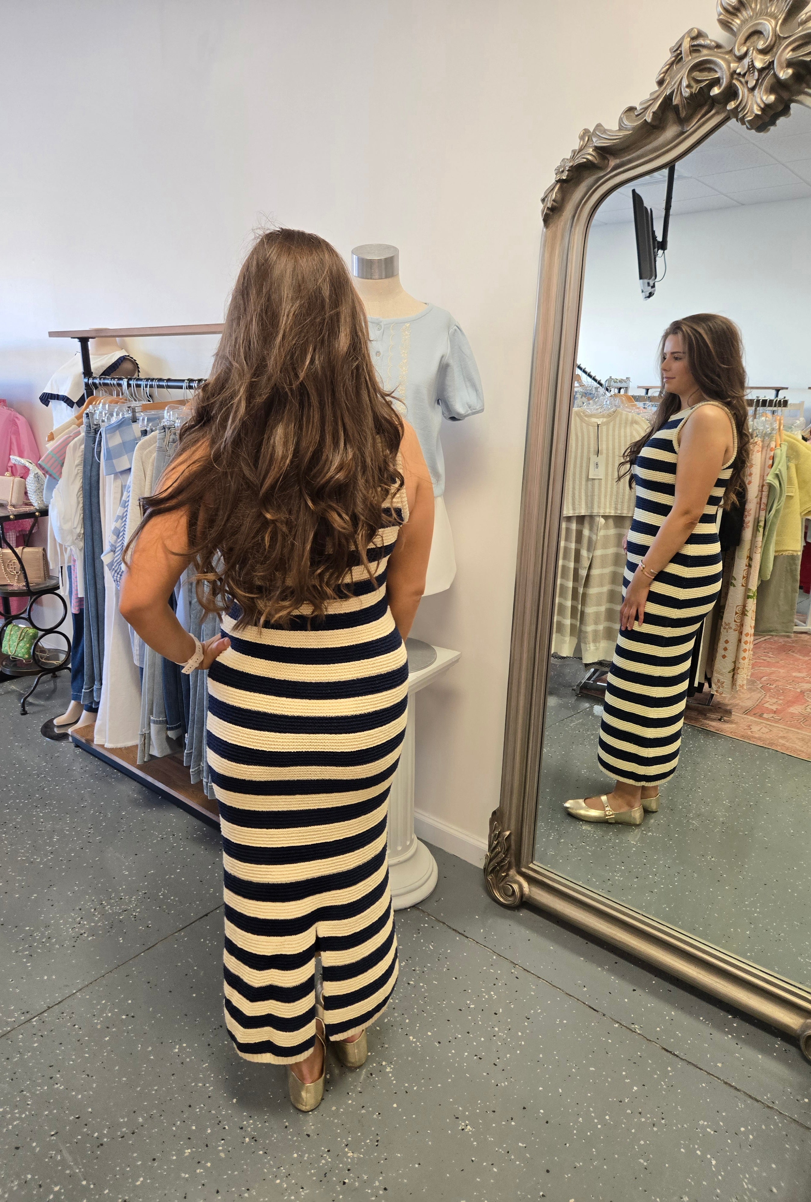 Striped Cotton Knit Midi Dress