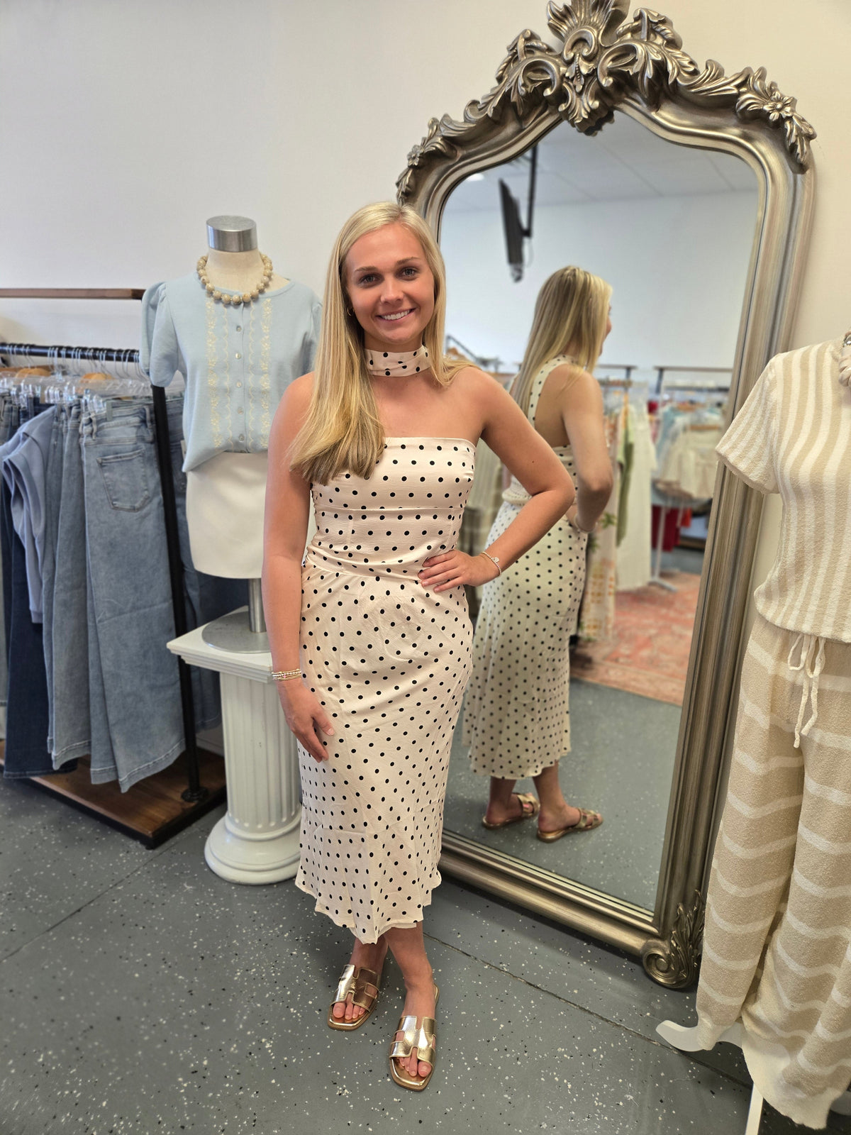 Polka Dot Silk Skirt Set