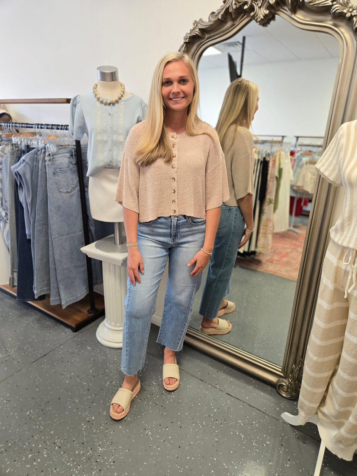 Boxy Short Sleeve Button Down Cardigan