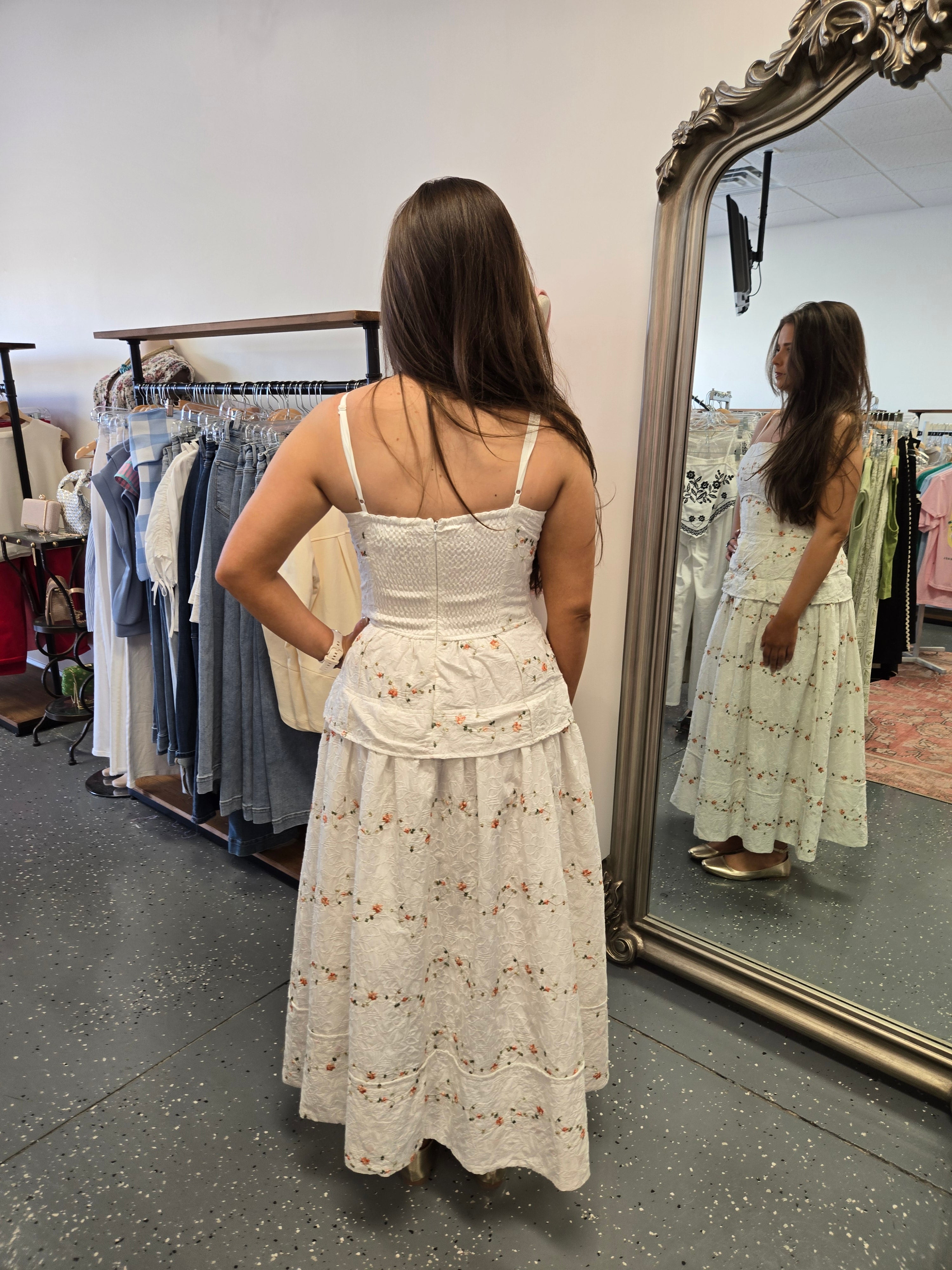 The Jenna Embroidered Lace Midi Dress