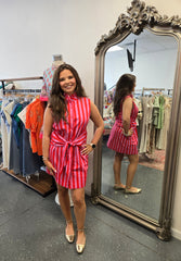 Striped Ruffle Neck Mini Dress
