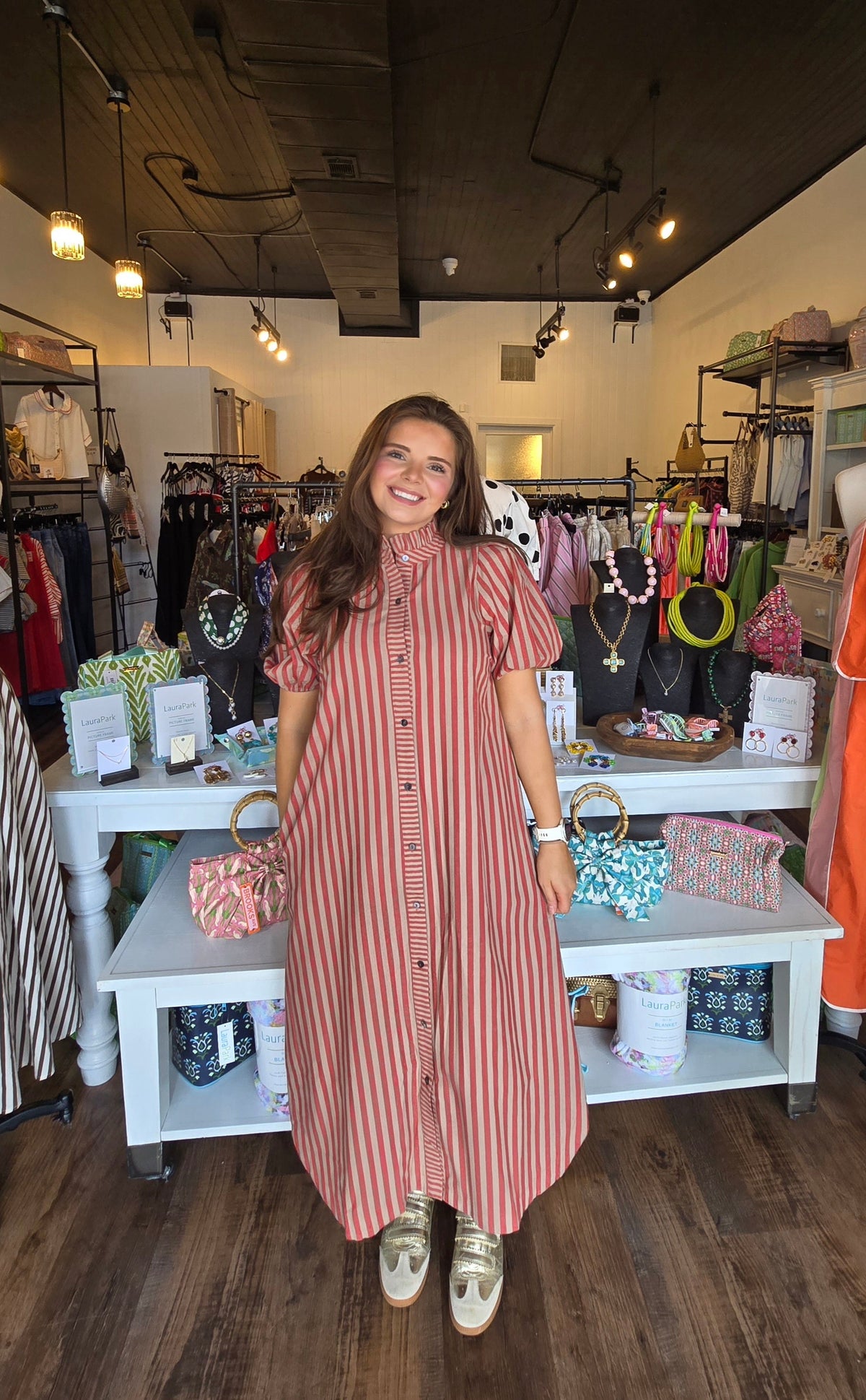 Button Down Stripe Midi Dress