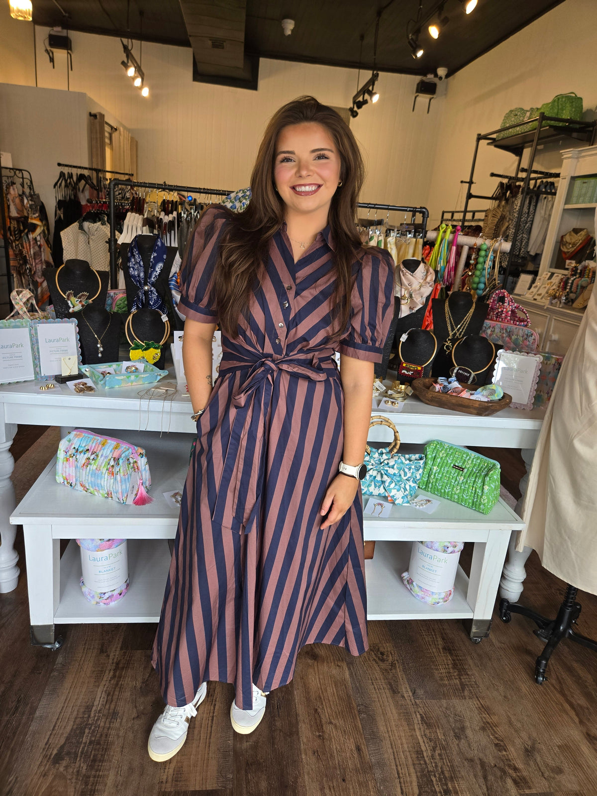 Striped Tie Waist Midi Dress
