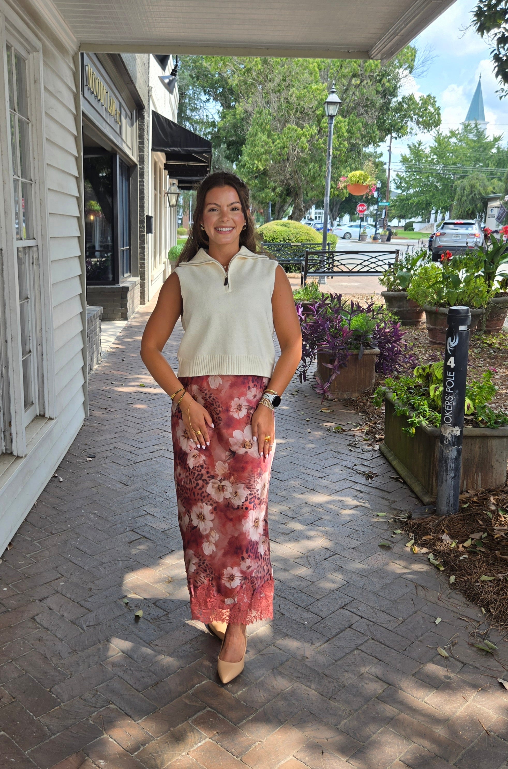 Floral Leopard Lace Midi Skirt