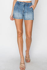 High Rise Front Seam Detail Denim Shorts