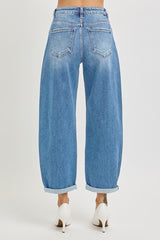 High Rise Barrel Cuffed Jeans