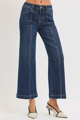Mid Rise Cropped Front Seam Detail Jeans
