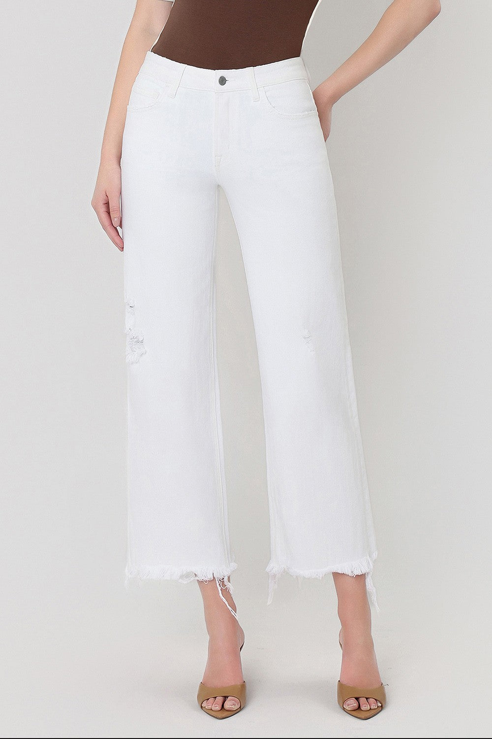 High Rise Uneven Raw Hem Crop Jeans