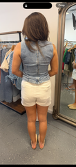Three Button Denim Skort- Cream