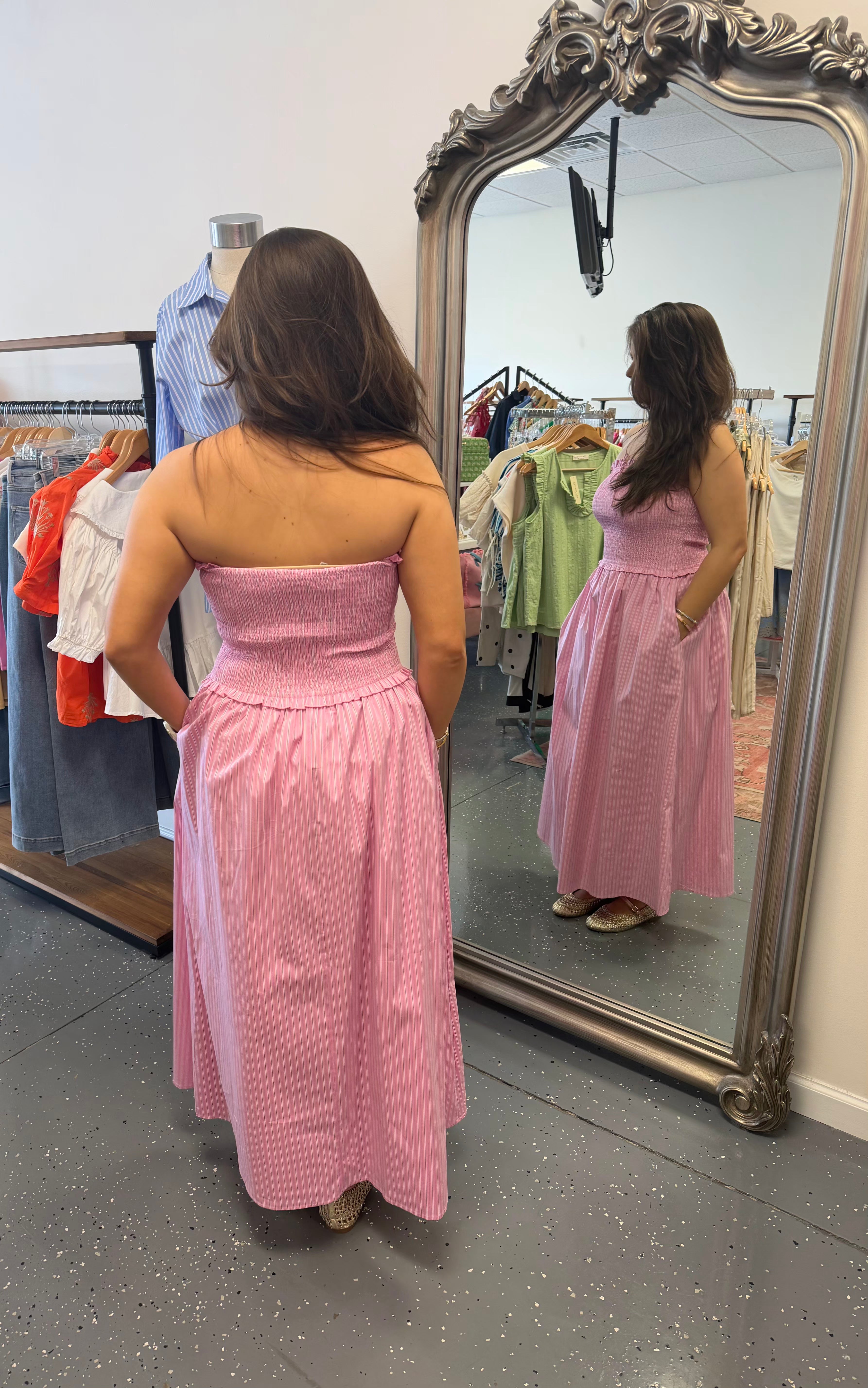 Striped Pink Smocked Maxi Dress