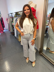 Striped High Rise Cropped Jeans