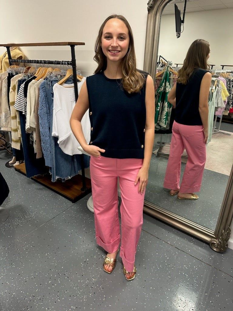 Solid Mid Rise Pink Pants