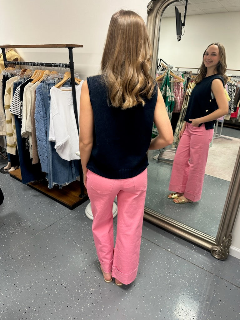 Solid Mid Rise Pink Pants