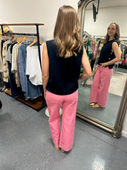 Solid Mid Rise Pink Pants