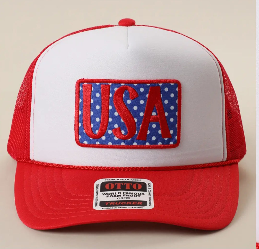 Polka Dot USA Trucker Hat-Red