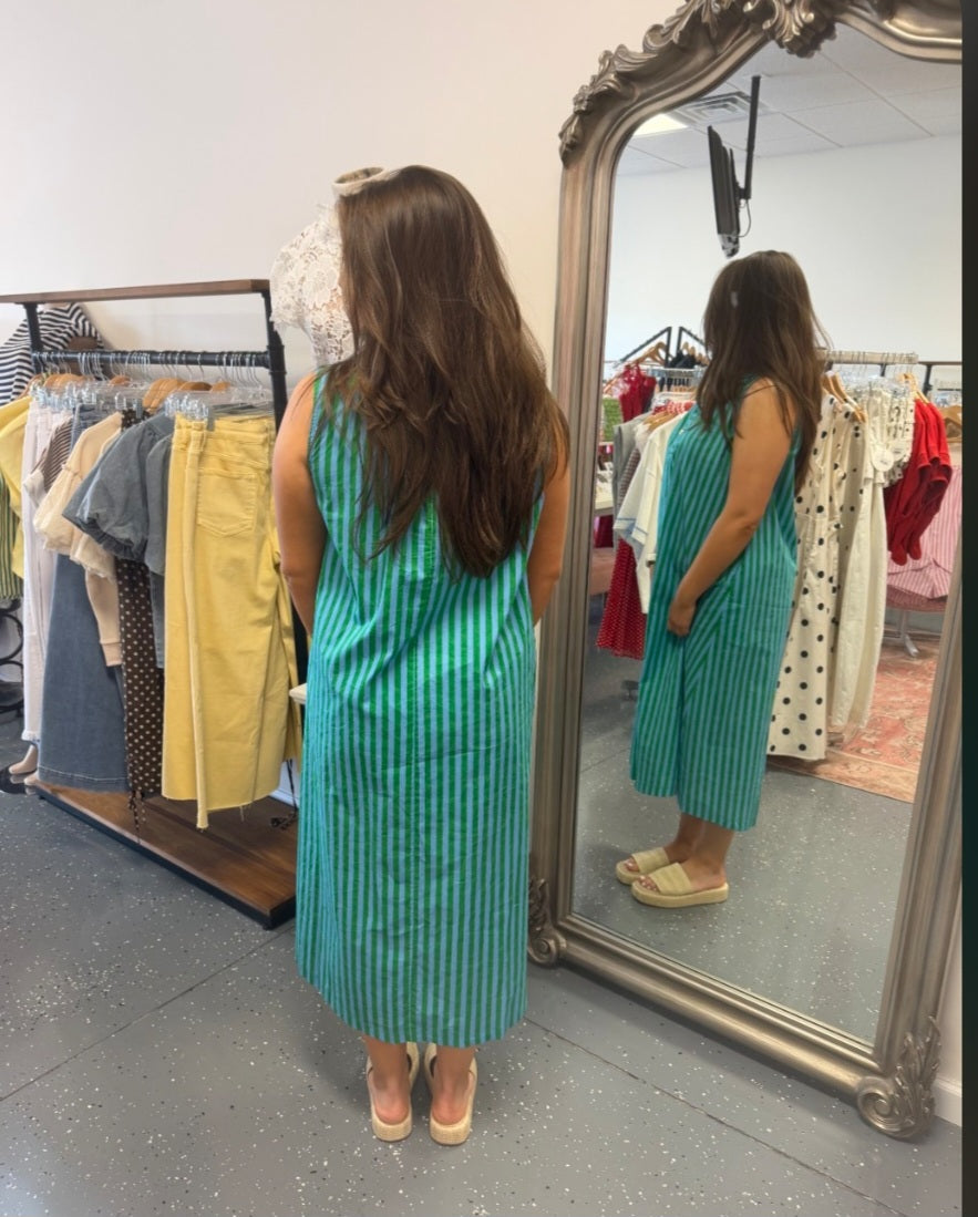 Harbor Stripe Maxi Dress- Green