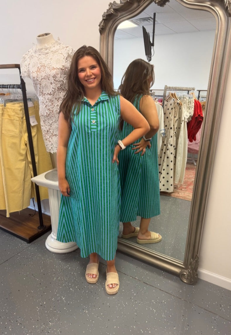 Harbor Stripe Maxi Dress- Green