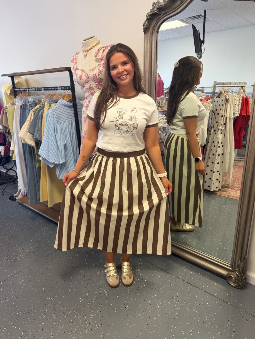 Striped Drop Waist Midi Skirt