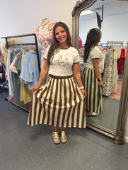 Striped Drop Waist Midi Skirt